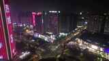 航拍河南新乡城市交通夜景高清在线视频素材下载
