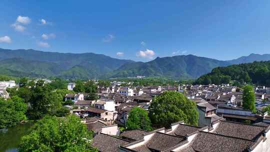 航拍中国传统水墨风安徽黟县宏村景区