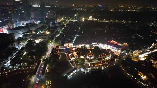 江苏苏州山塘街夜景灯光航拍