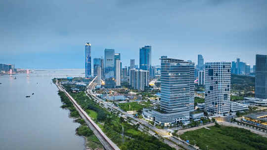 航拍珠海市横琴粤澳深度合作区城市夜景