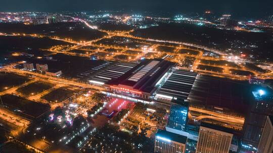 广西南宁东站航拍夜景延时