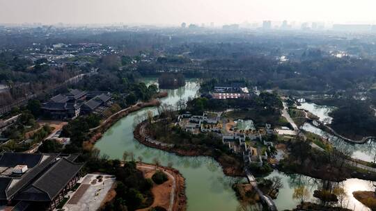 江苏扬州瘦西湖唐郡高端别墅区城市生活航拍