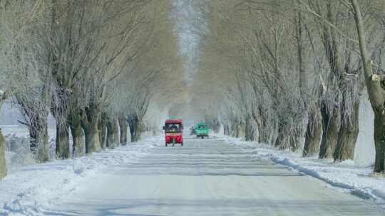 北方乡村小道冰雪寒冷