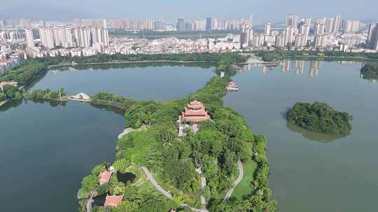 航拍福建泉州西湖公园