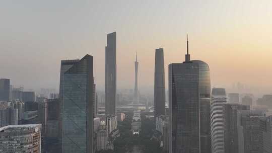 广州天河区珠江新城中轴线清晨航拍