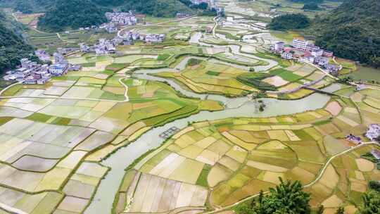 百色靖西市平江村农田光影延时美景