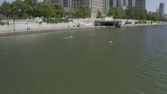 海河游泳 天津海河 航拍