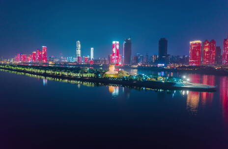 长沙橘子洲头夜景延时