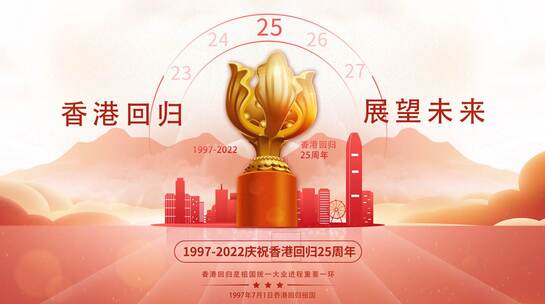 原创庆祝香港回归25周年大气红色渐变片头