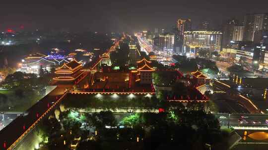 陕西西安城墙夜景西安永宁门夜景航拍