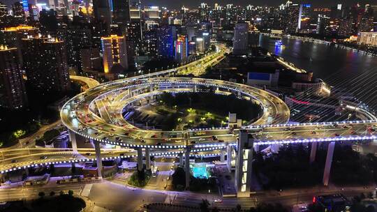 上海内透夜景航拍4K延时摄影环形高架高楼