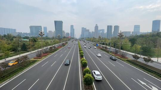 城市高楼大厦车流延时成都剑南大道