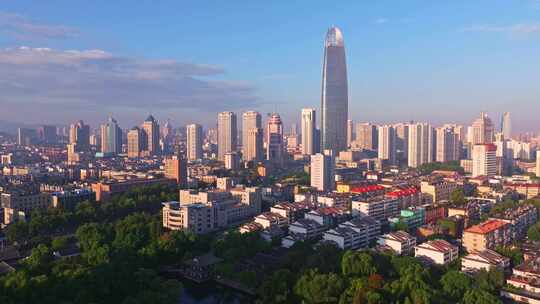 山东济南绿地中心市中区航拍城市全景