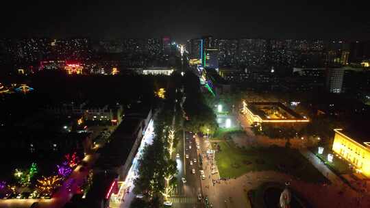 河北邯郸城市高楼建筑夜景交通航拍