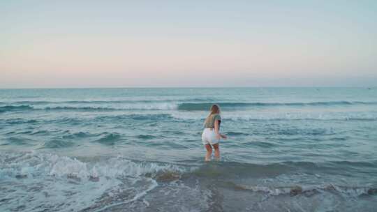 女人，跑步，海滩，海洋