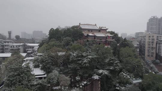 湖南衡阳回雁峰雪景4k航拍