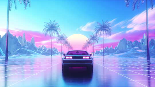 骑行车Synthwave背景环