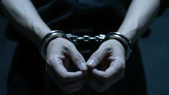 戴手铐双手特写画面