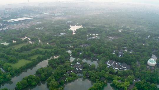 杭州西溪湿地初夏晨雾美景航拍视频素材模板下载