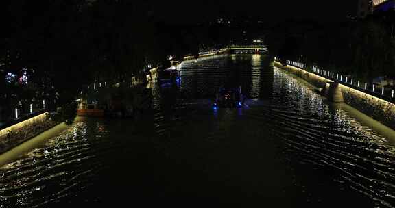 浙江余姚阳明古镇河道夜景