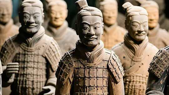 博物馆内兵马俑文物实拍