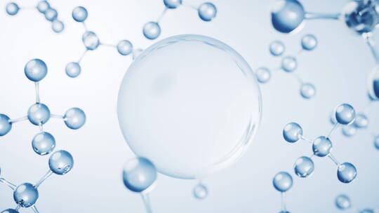 透明气泡与生物科技分子背景3D渲染