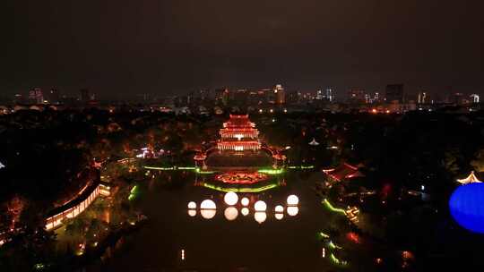 航拍苏州盘门景区中秋灯会夜景