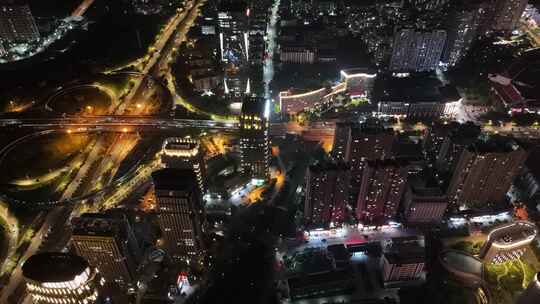 福建莆田商务区夜景灯光航拍