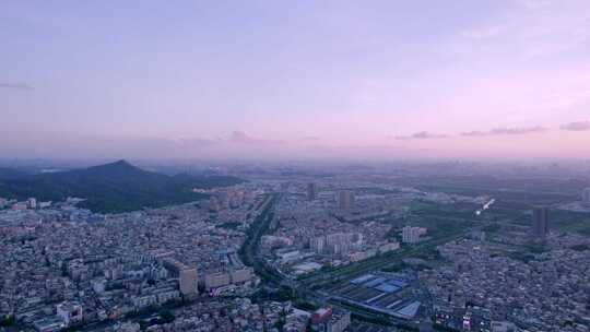 广州番禺城市建筑景观与夕阳晚霞云彩航拍