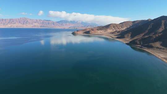 中国西藏阿里地区日土县班公湖航拍水鸟