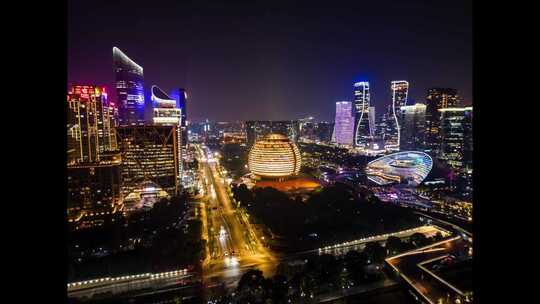 杭州滨江洲际酒店城市航拍夜景延时