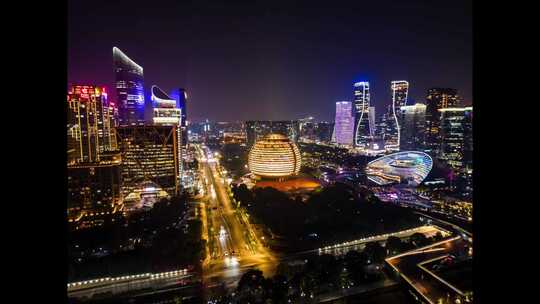 杭州滨江洲际酒店城市航拍夜景延时视频素材模板下载