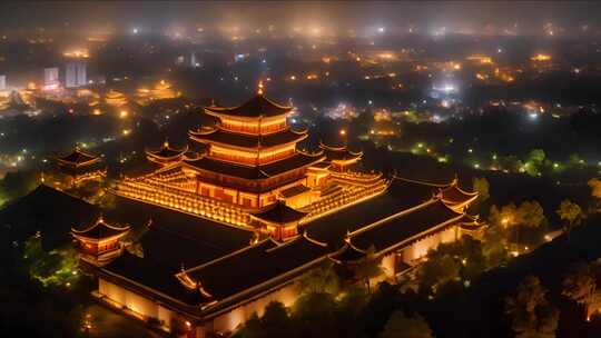 大唐盛世烟花月光长安城孔明灯古城电影镜头