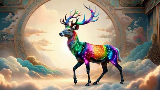 奇幻彩色神鹿古风场景素材