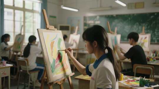高考美术艺考学生教室绘画场景