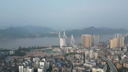 航拍湖北宜昌城市建设清晨