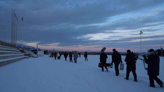 新疆冬天雪山雪景雪地拍摄开工素材
