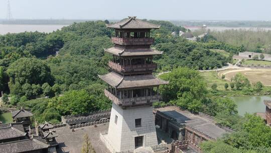 航拍湖北赤壁三国古战场5A景区