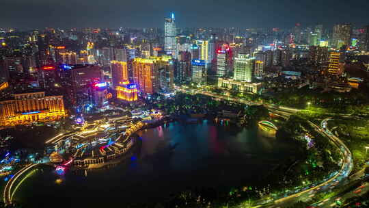南宁民歌湖夜景航拍延时视频