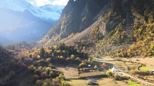 藏区仙境梅里雪山森林航拍高清4k素材