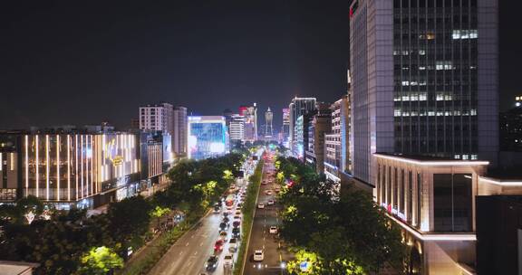 航拍杭州延安路商业中心夜景