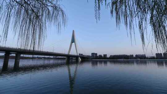 石家庄滹沱河学府桥夜景延时