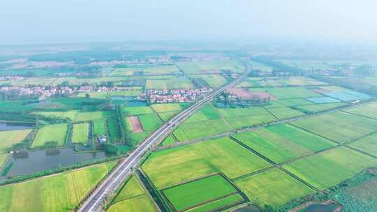 高速公路穿过平原稻田