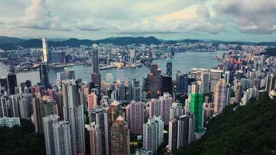 香港维多利亚港夜景航拍