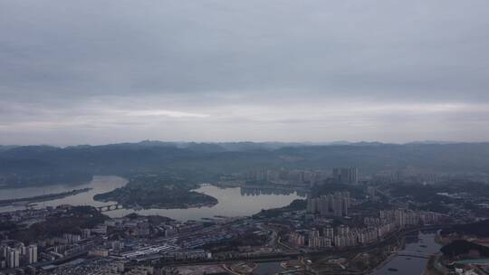 航拍湖北宜昌西陵区日出日落