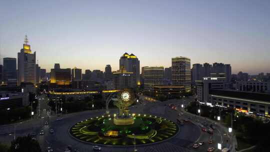 天津世纪钟广场海河城市风光夜景航拍