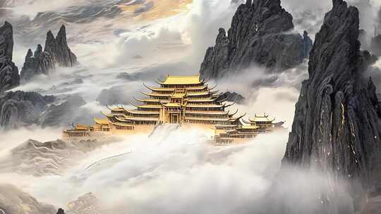 奇幻山水建筑和中国风场景