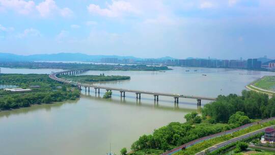 杭州三江口袁浦大桥风景航拍视频素材模板下载