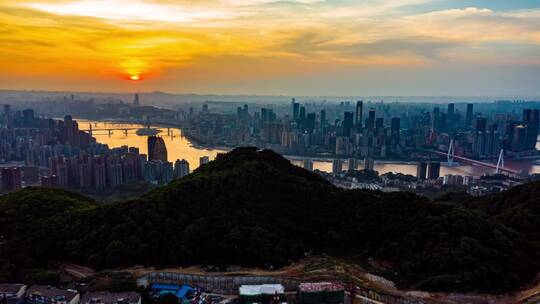 重庆南山鸟瞰重庆日落延时