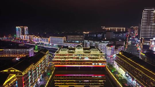 湖南怀化通道廊桥侗族廊桥风雨桥夜景航拍